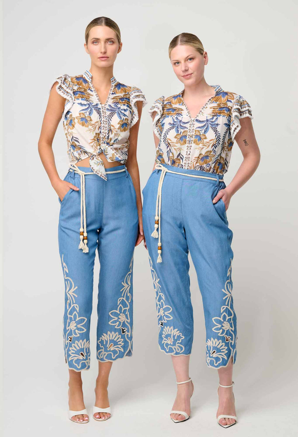 Helm Tencel Embroidered Straight Leg Pant in Sky