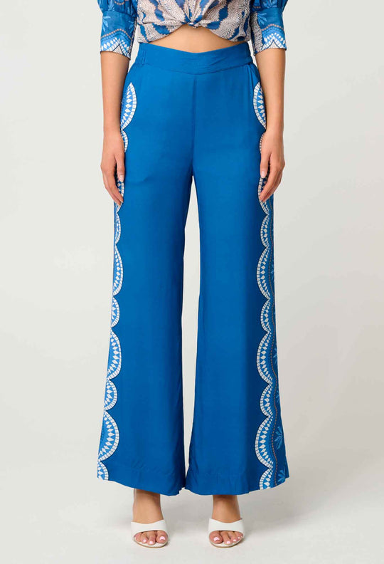 OneWas Lilia Viscose Faille Pant in Topaz