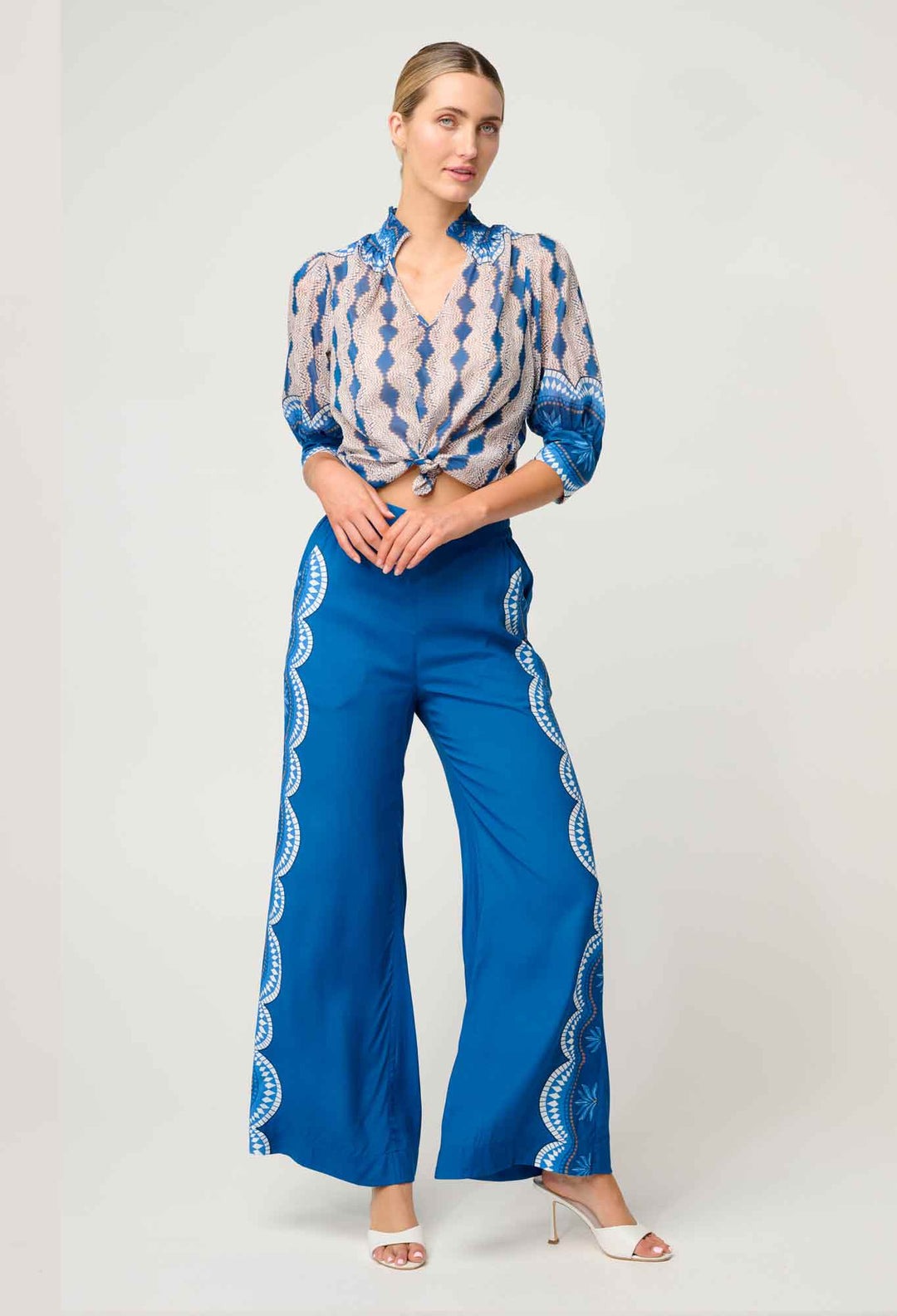 OneWas Lilia Viscose Faille Pant in Topaz