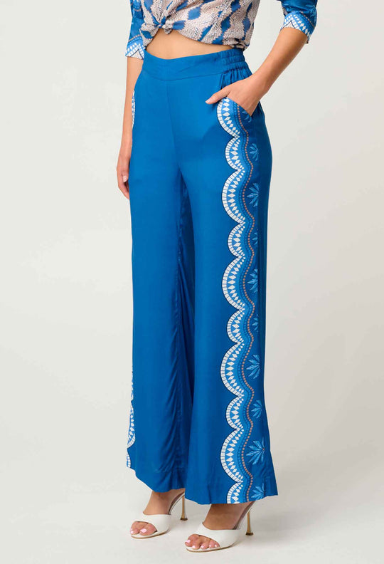 OneWas Lilia Viscose Faille Pant in Topaz