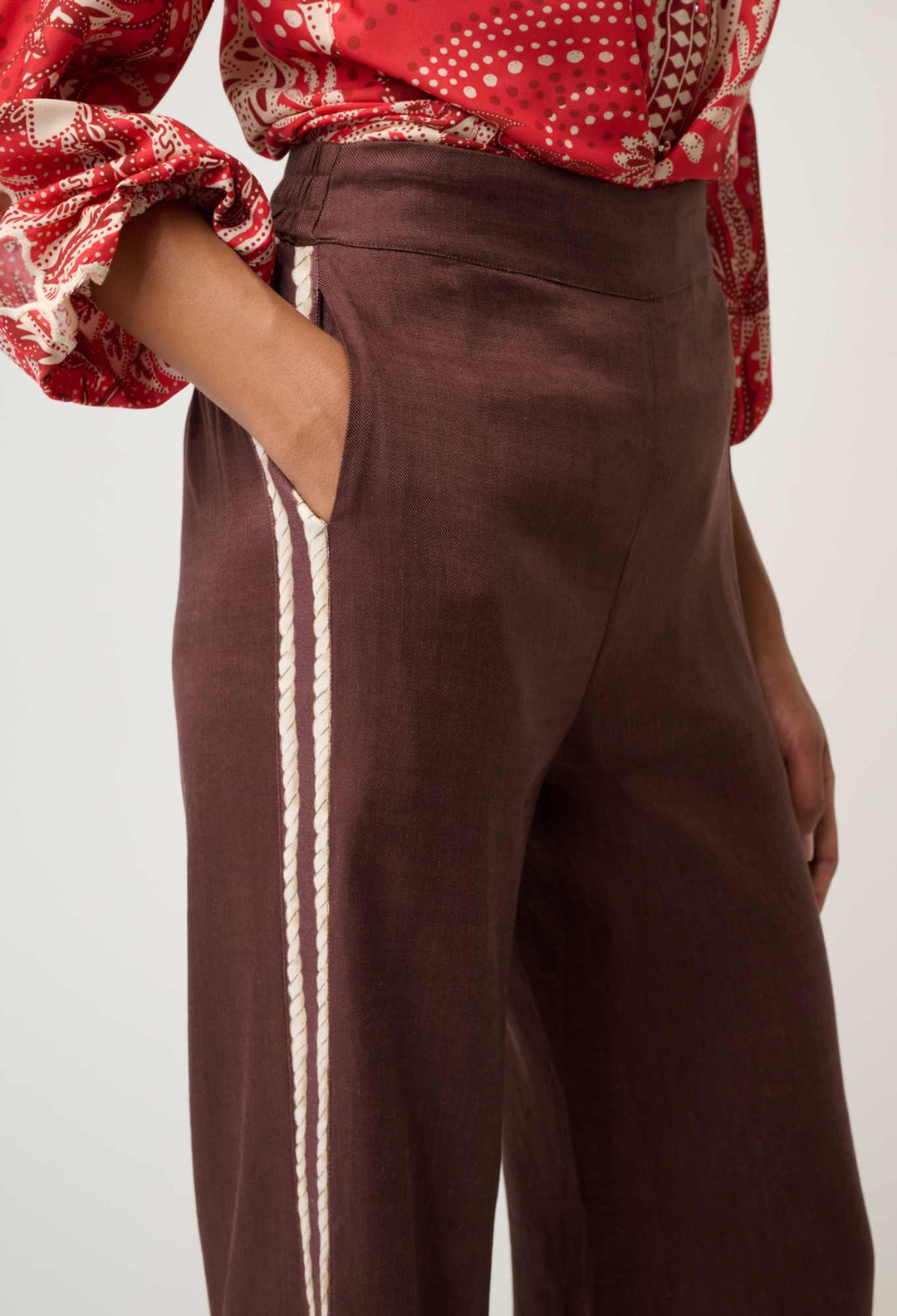 OnceWas PETITE Liora Linen Viscose Stretch Rope Pant in Rustic Twine