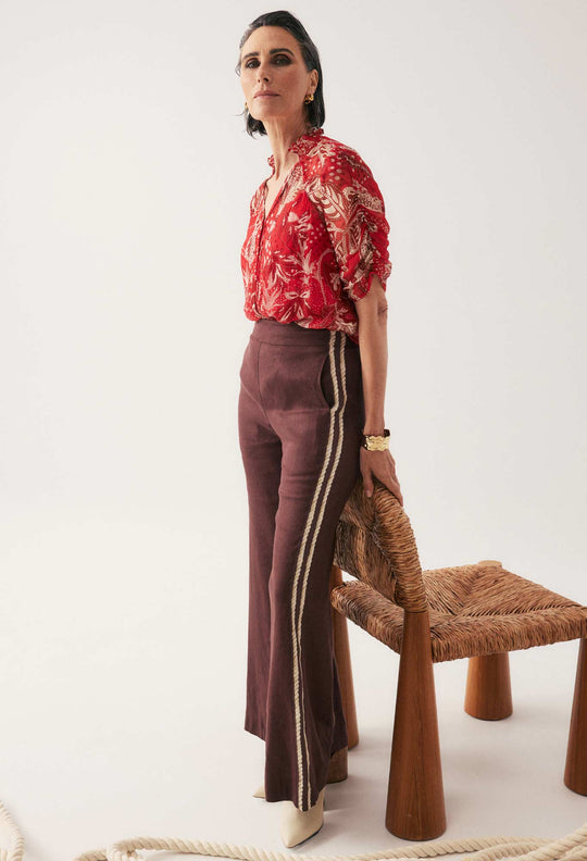 OnceWas Liora Linen Viscose Stretch Rope Pant in Rustic Twine