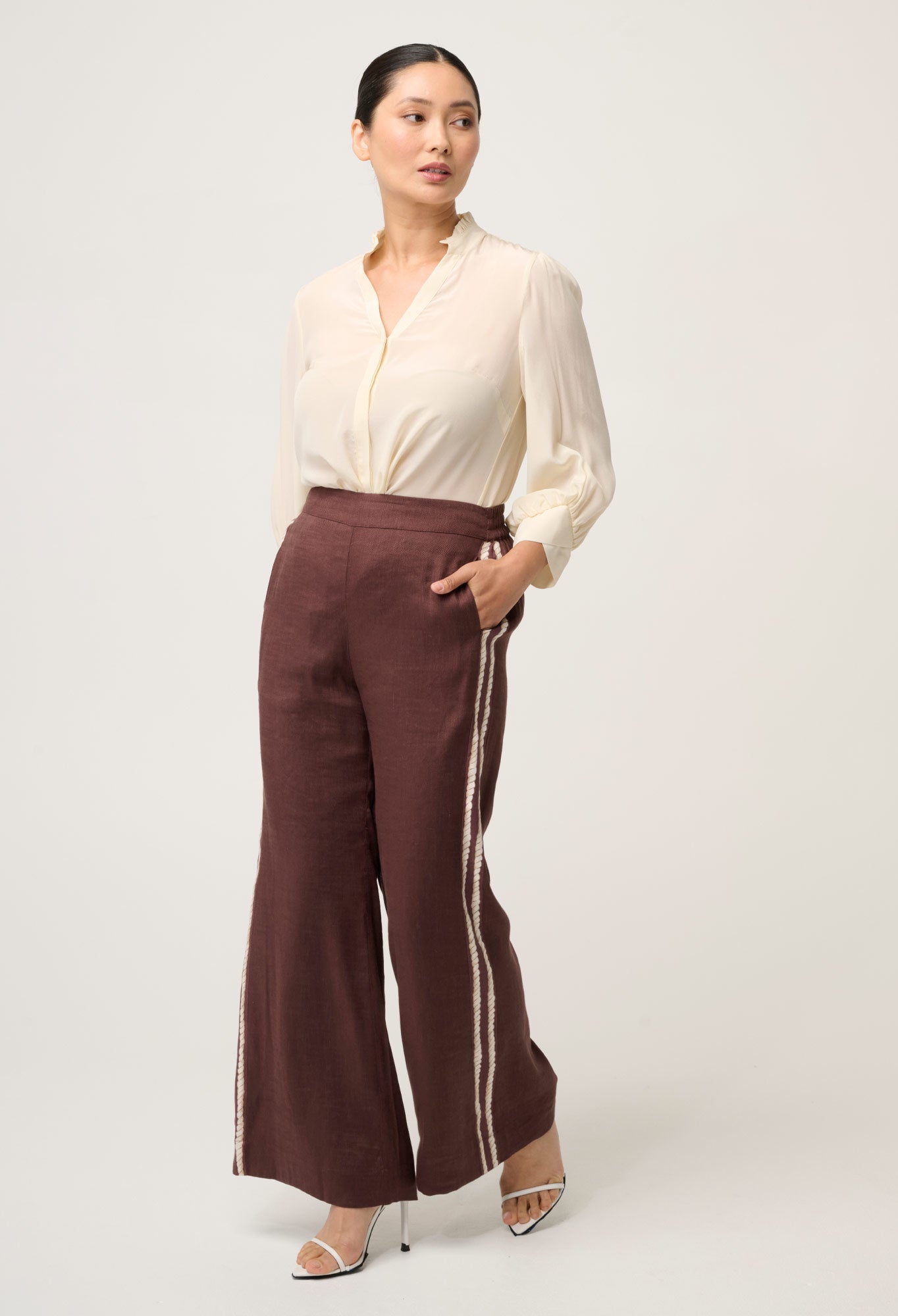 OnceWas PETITE Liora Linen Viscose Stretch Rope Pant in Rustic Twine