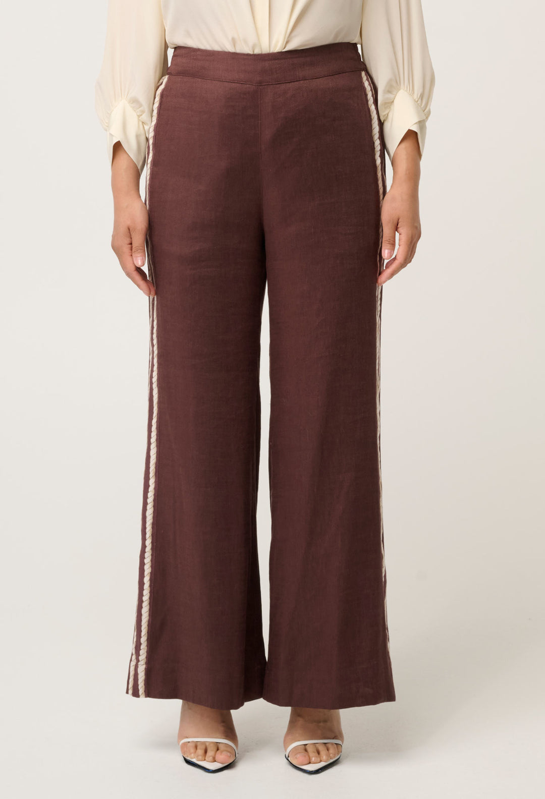OnceWas PETITE Liora Linen Viscose Stretch Rope Pant in Rustic Twine