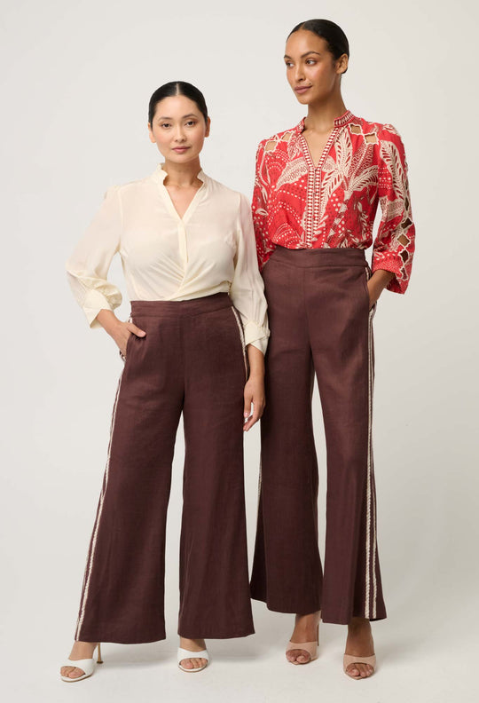 OnceWas PETITE Liora Linen Viscose Stretch Rope Pant in Rustic Twine