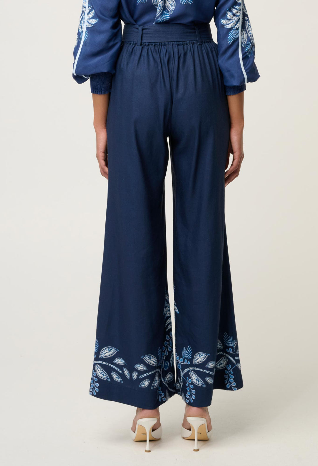 OnceWas Sloane Linen Viscose Wide Leg Pant with D-Ring Belt in Moonlit Batik