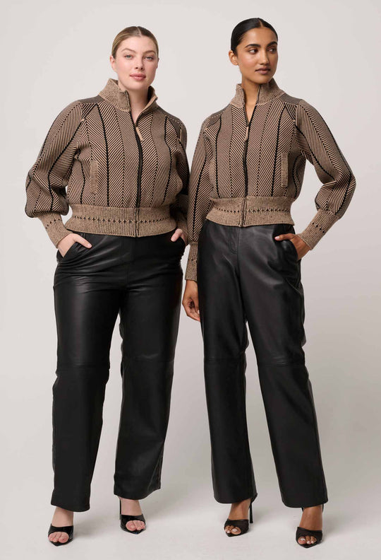 OnceWas Joan Genuine Leather Elasticated Waist Straight Pant in Black