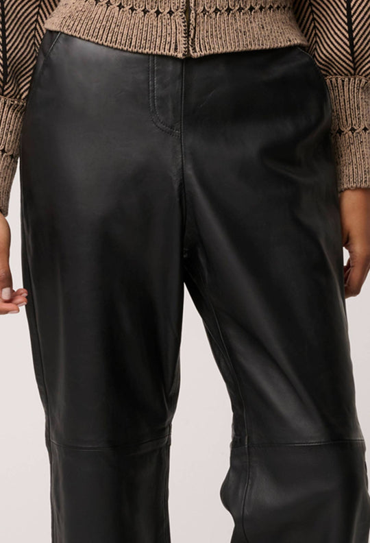 OnceWas Joan Genuine Leather Elasticated Waist Straight Pant in Black