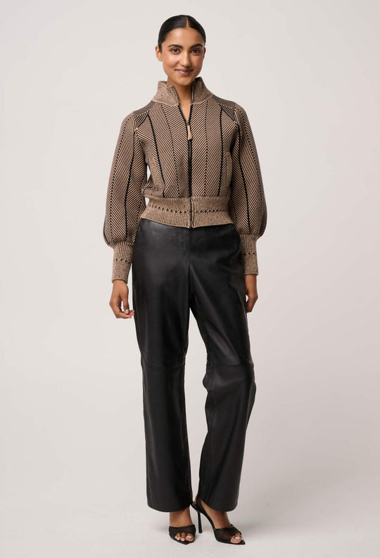 OnceWas Joan Genuine Leather Elasticated Waist Straight Pant in Black