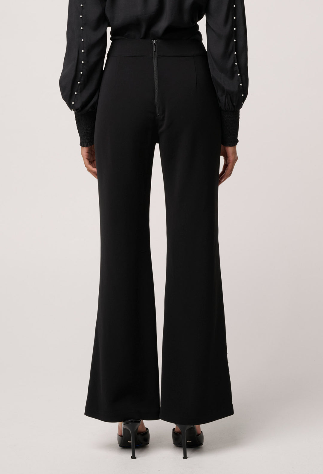 OnceWas Marcela Pearl Embellished Viscose Stretch Pant in Black