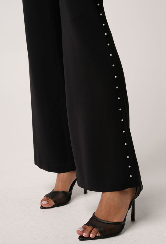 OnceWas Marcela Pearl Embellished Viscose Stretch Pant in Black