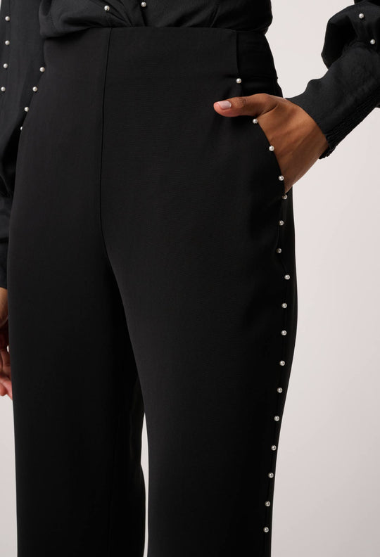 OnceWas Marcela Pearl Embellished Viscose Stretch Pant in Black