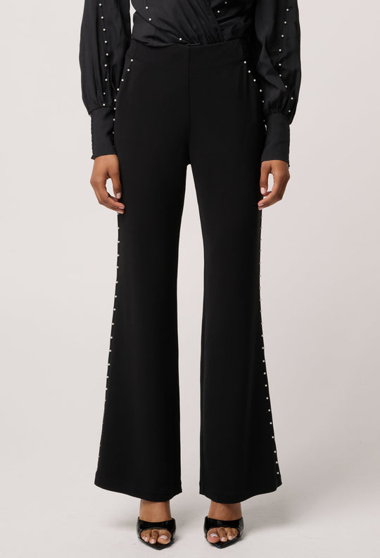 OnceWas Marcela Pearl Embellished Viscose Stretch Pant in Black