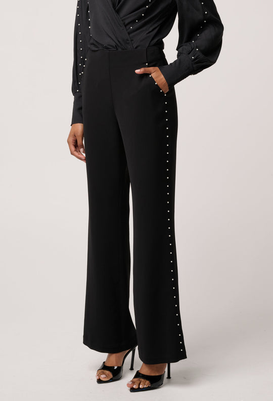 OnceWas Marcela Pearl Embellished Viscose Stretch Pant in Black