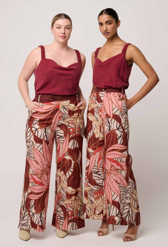 OnceWas Adele Linen Viscose Belted Printed Pant in Cathedral Botanic