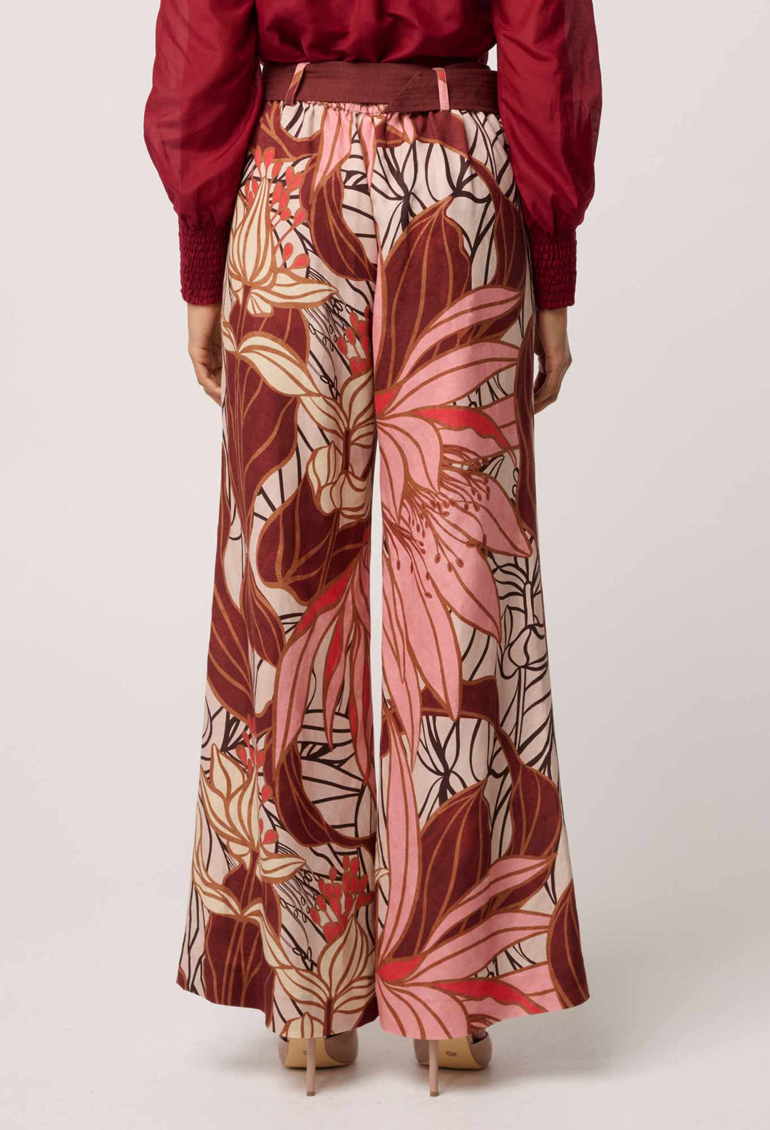 OnceWas Adele Linen Viscose Belted Printed Pant in Cathedral Botanic