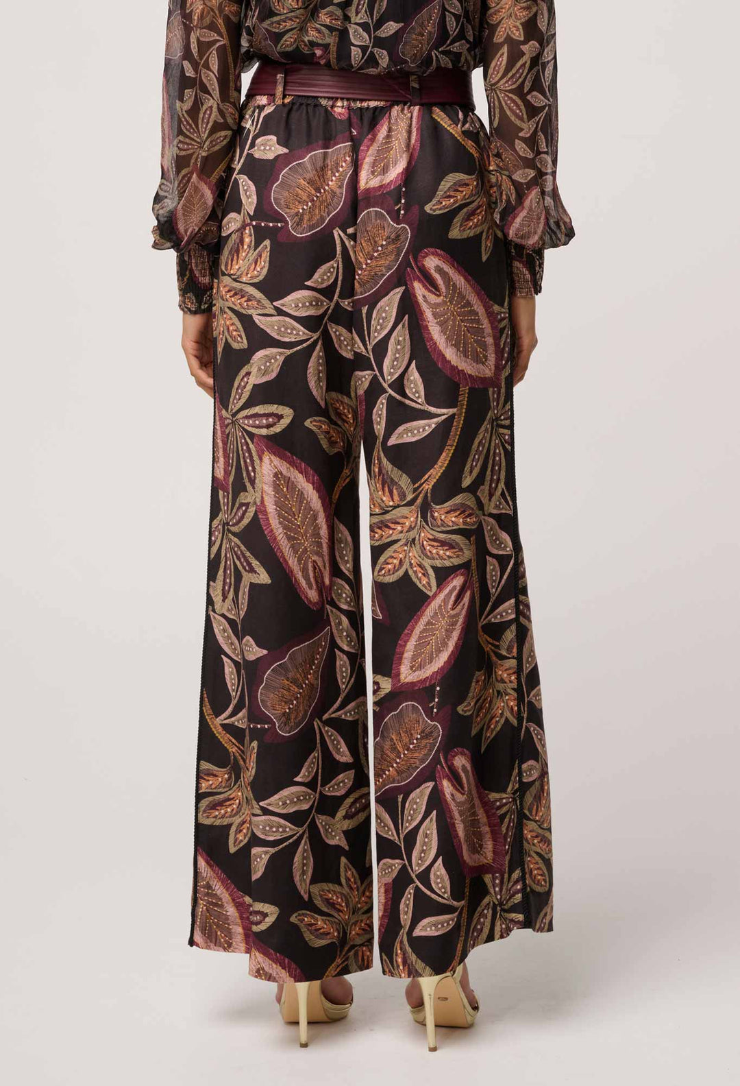 OnceWas Adele Linen Viscose Belted Printed Pant in Dark Tropique