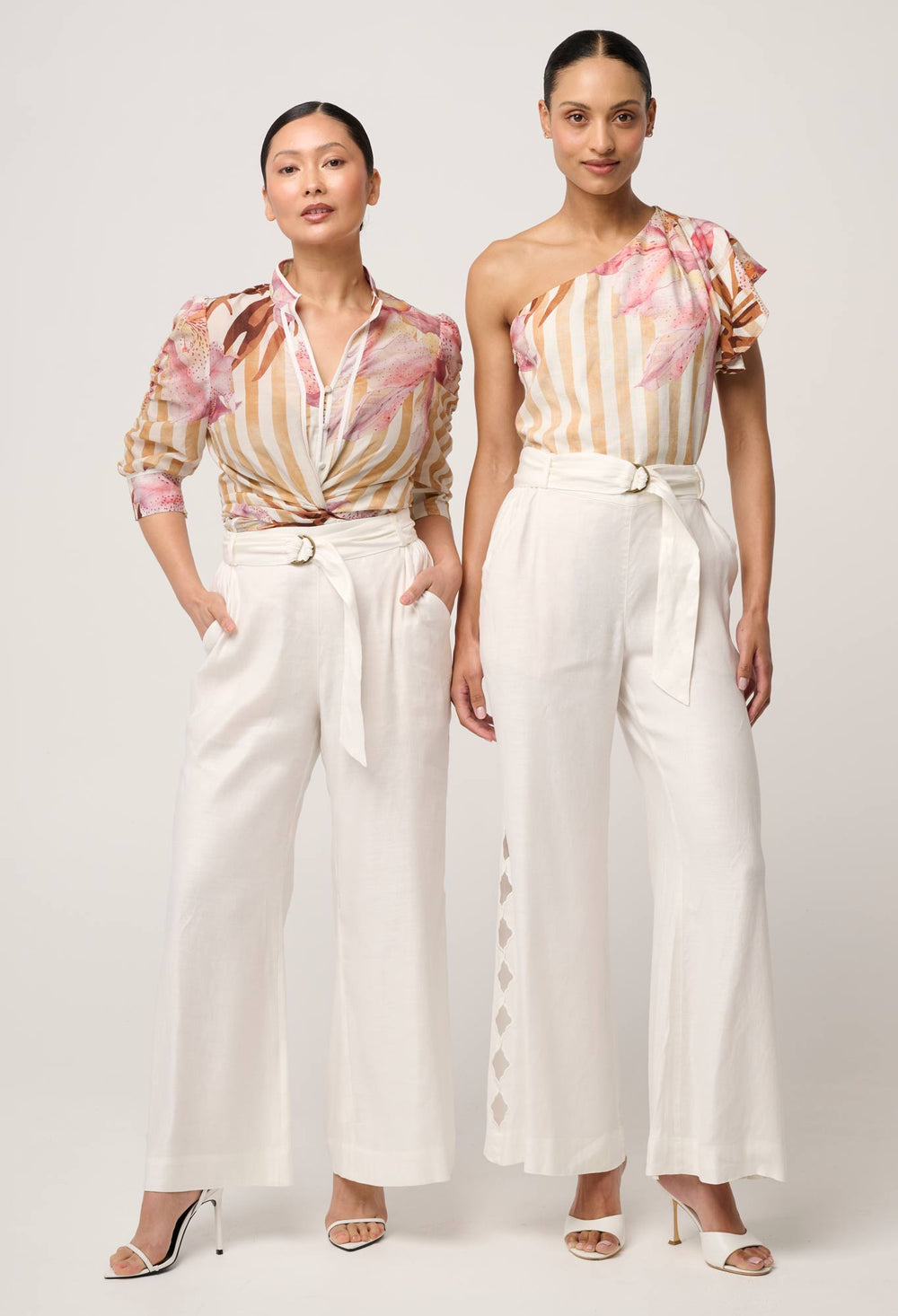 UNDER 5'4 Kayla Stretch Linen Viscose Embroidery Pant in Ivory