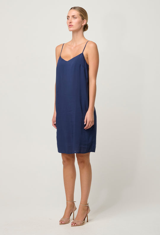 OnceWas Viscose Slip Dress in Navy