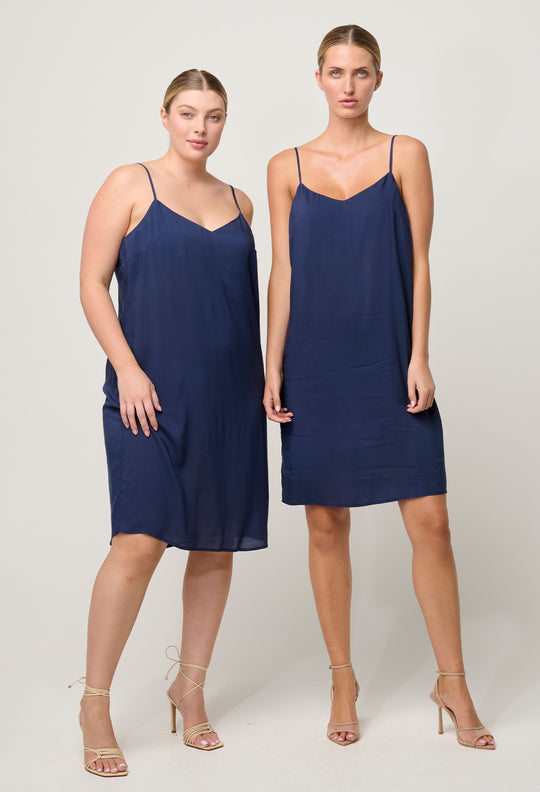 OnceWas Viscose Slip Dress in Navy