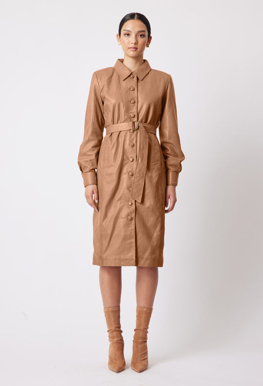 Loren Leather Shirt Dress in Husk