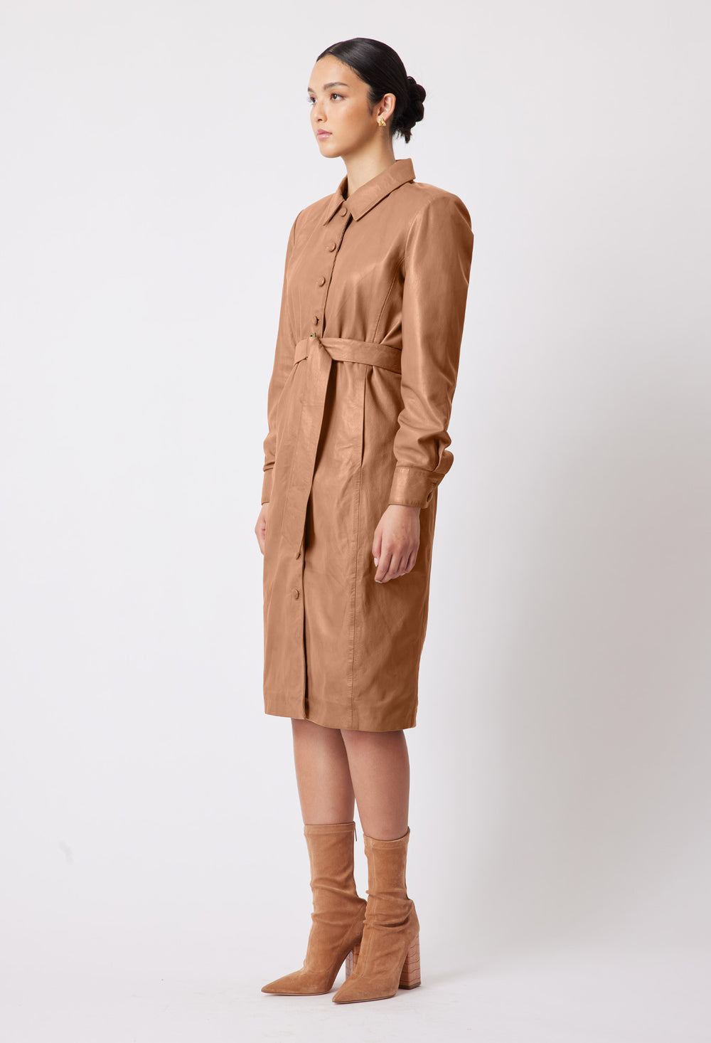 Loren Leather Shirt Dress in Husk