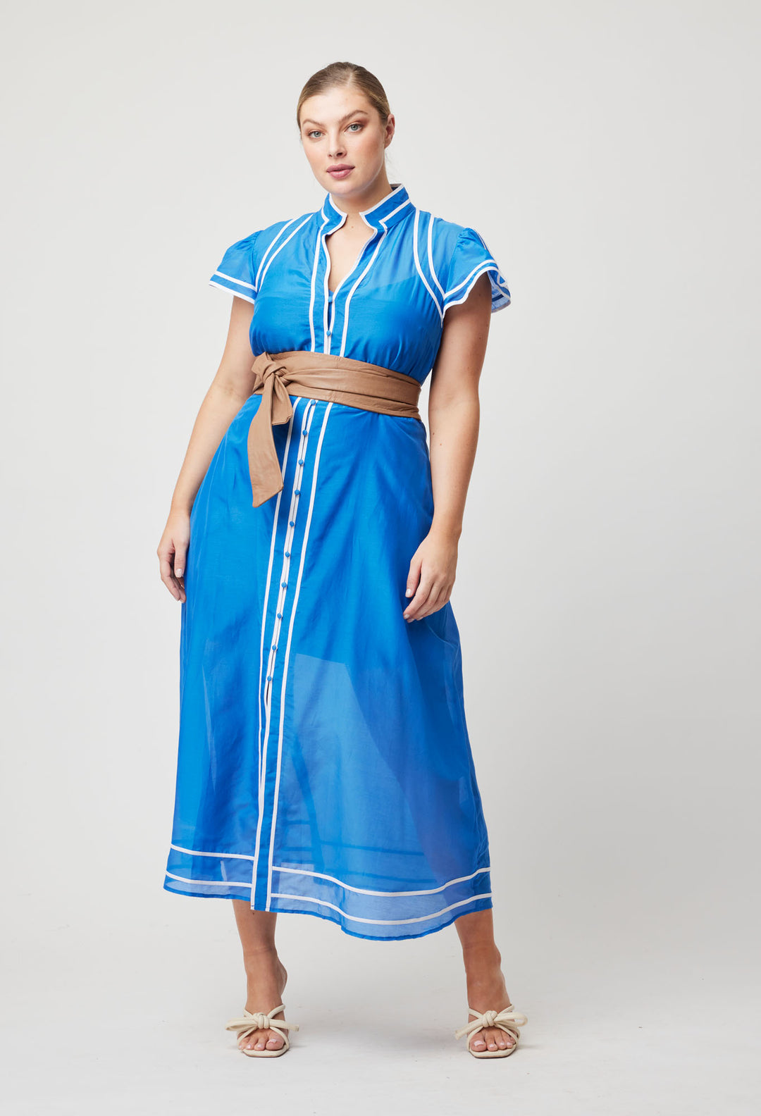 OnceWas Panama Cotton Silk Maxi Dress in Azure