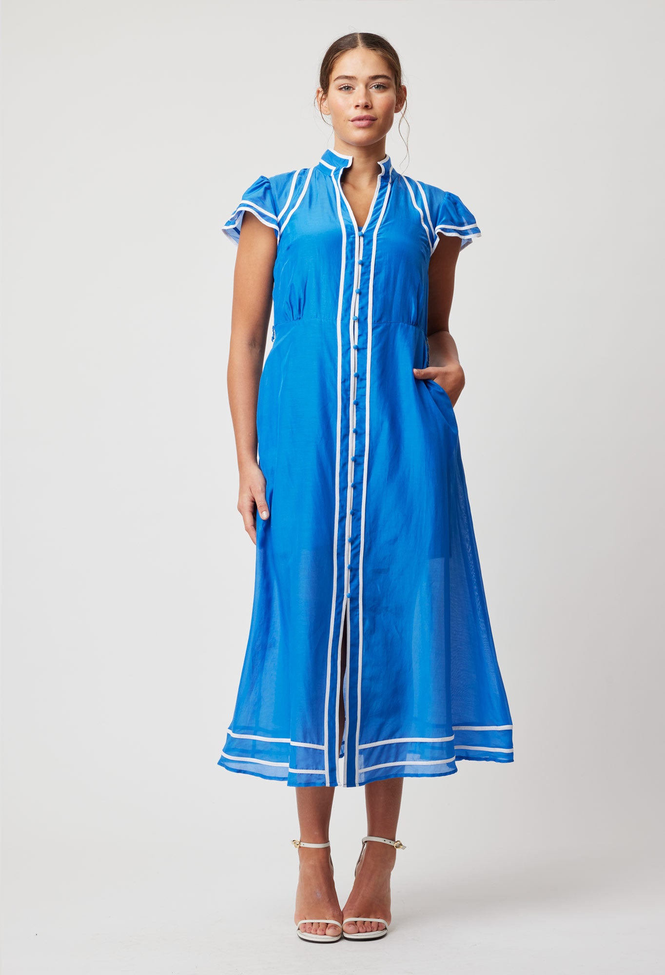 Panama Cotton Silk Maxi Dress in AzureOnceWas Panama Cotton Silk Maxi Dress in Azure