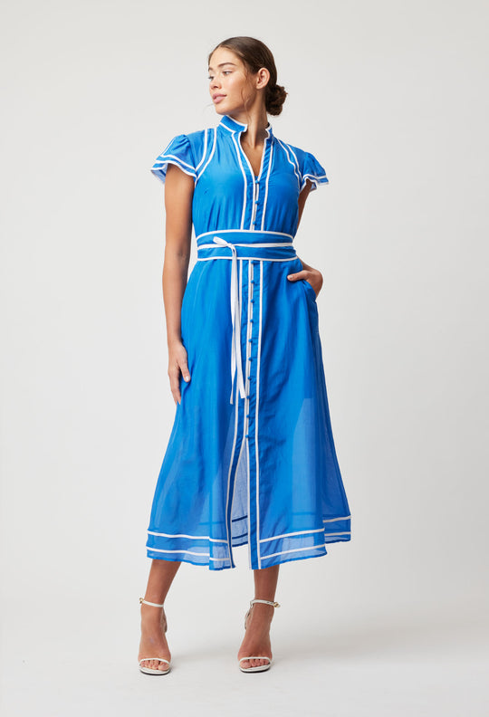 OnceWas Panama Cotton Silk Maxi Dress in Azure