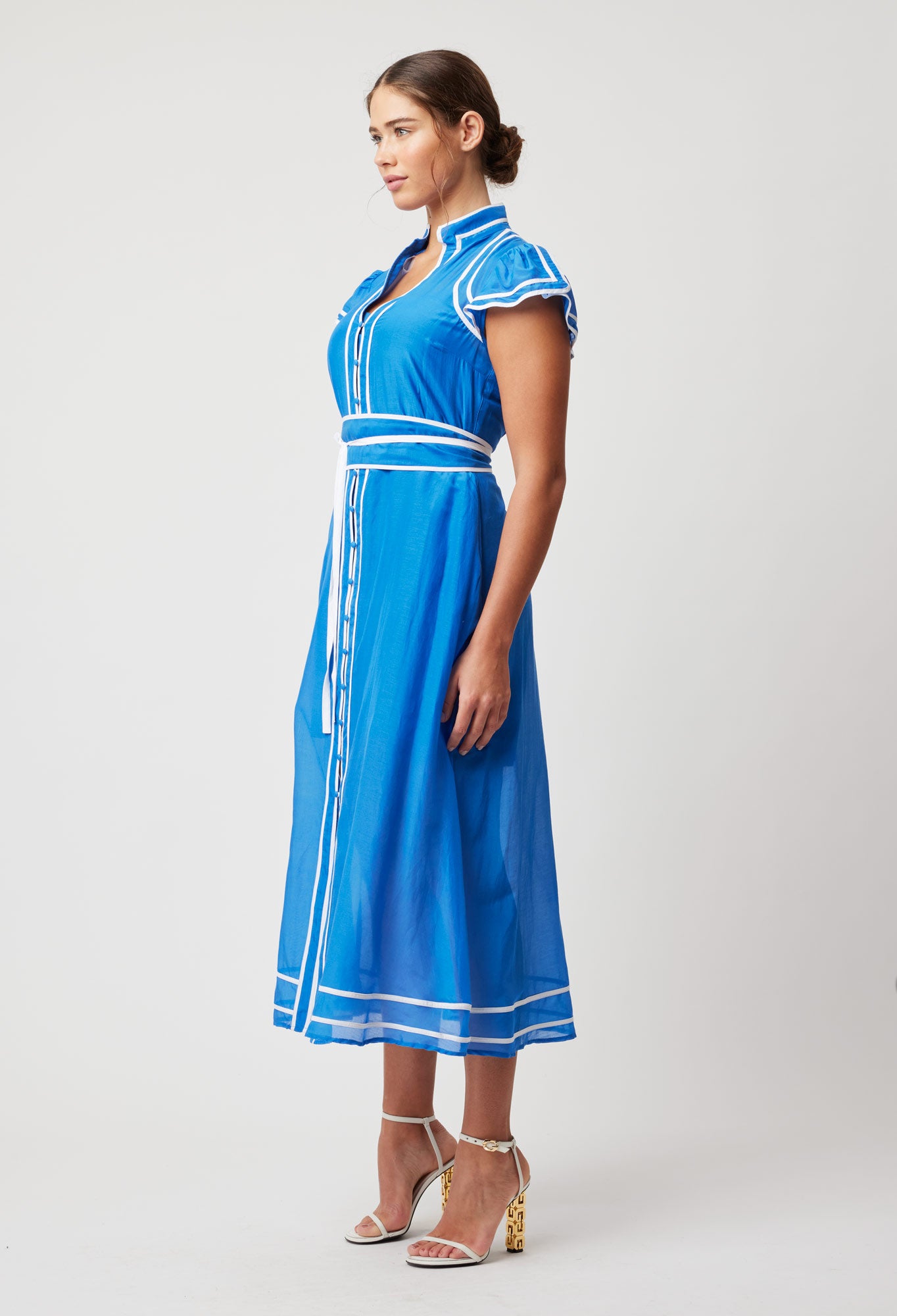 OnceWas Panama Cotton Silk Maxi Dress in Azure