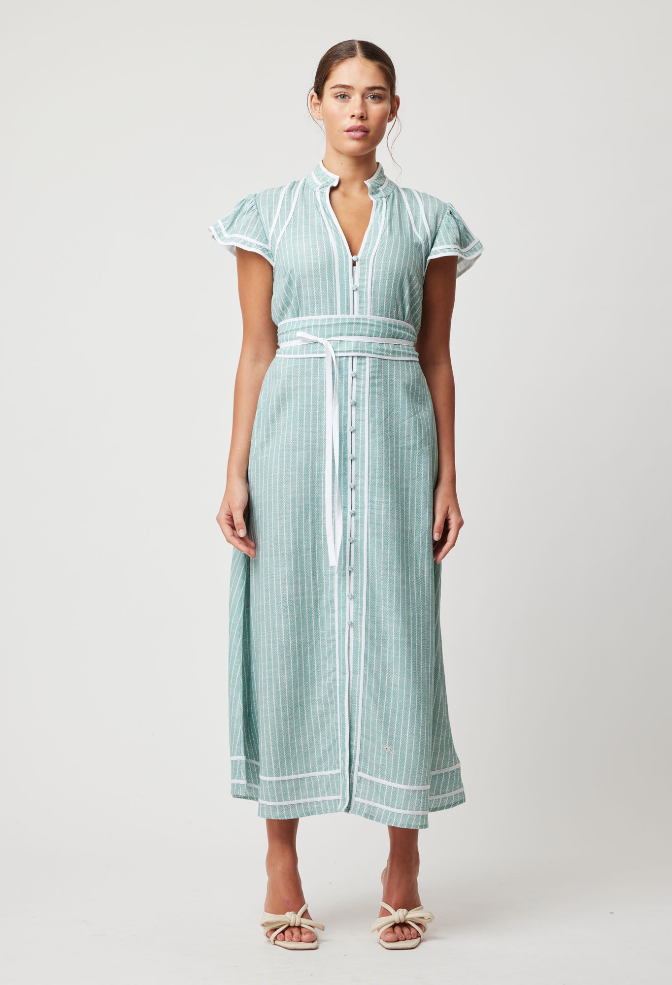 OnceWas Panama Viscose Linen Dress in Capri Stripe