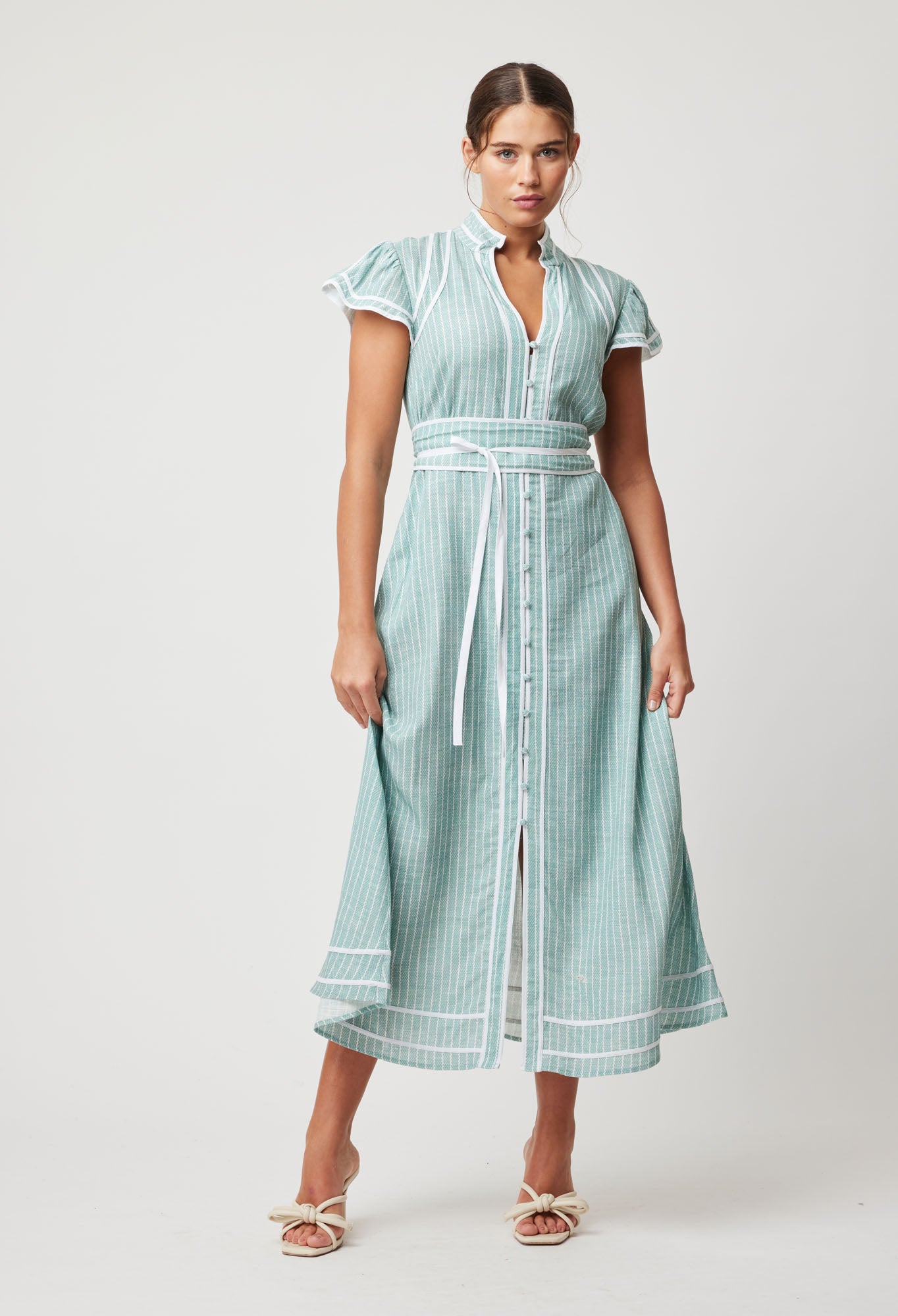 OnceWas Panama Viscose Linen Dress in Capri Stripe