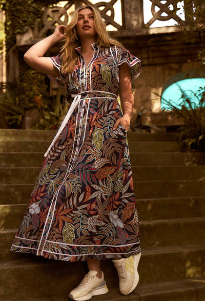 OnceWas Panama Viscose Rayon Maxi Dress in Fiesta Tropico