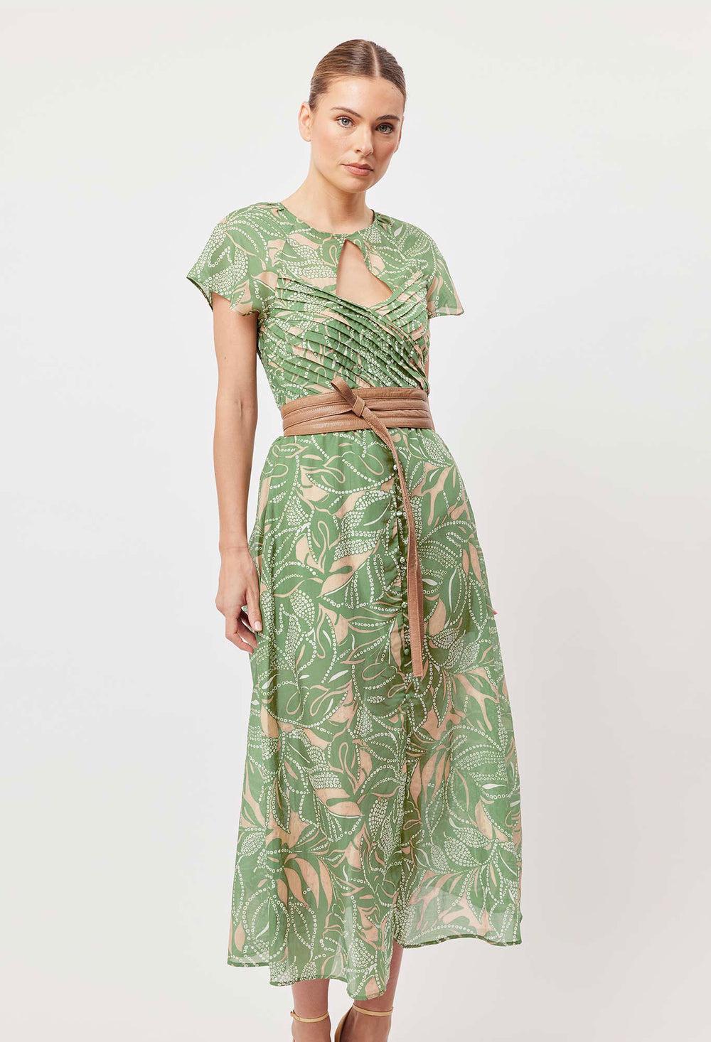 OnceWas Rio Cotton Silk Midi Dress in Jungle Tropico