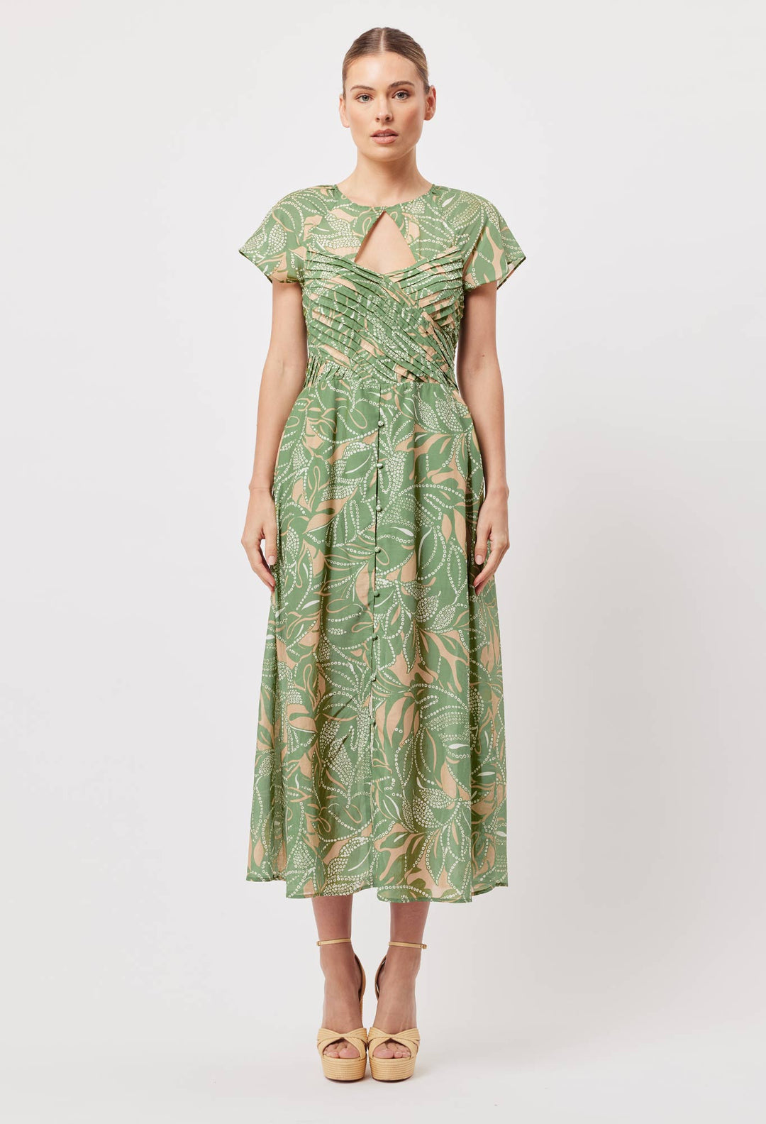 OnceWas Rio Cotton Silk Midi Dress in Jungle Tropico