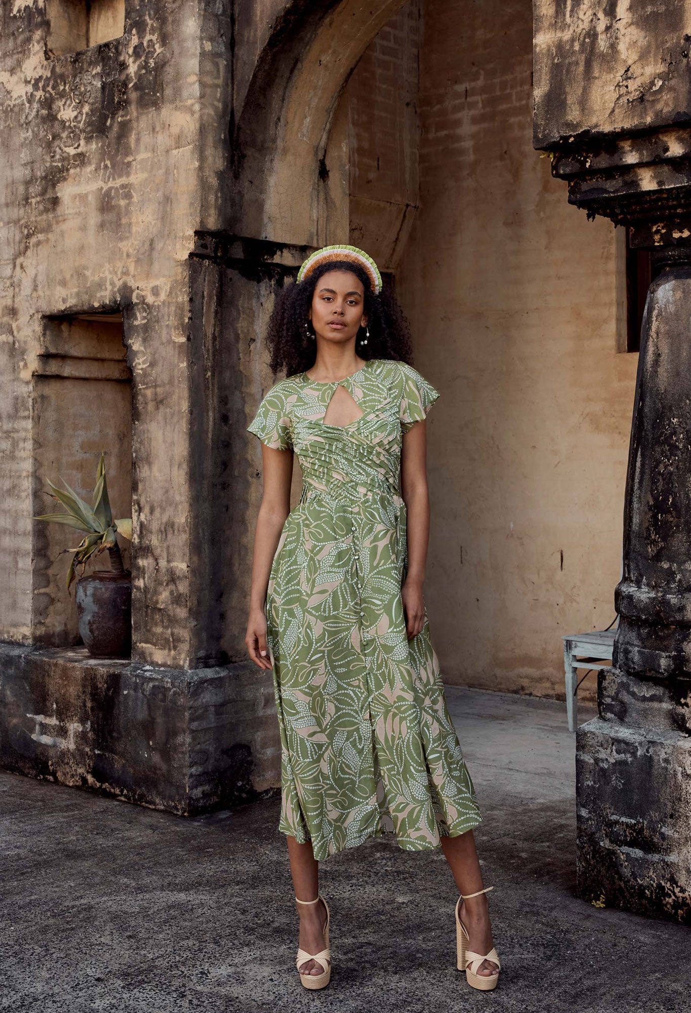 OnceWas Rio Cotton Silk Midi Dress in Jungle Tropico