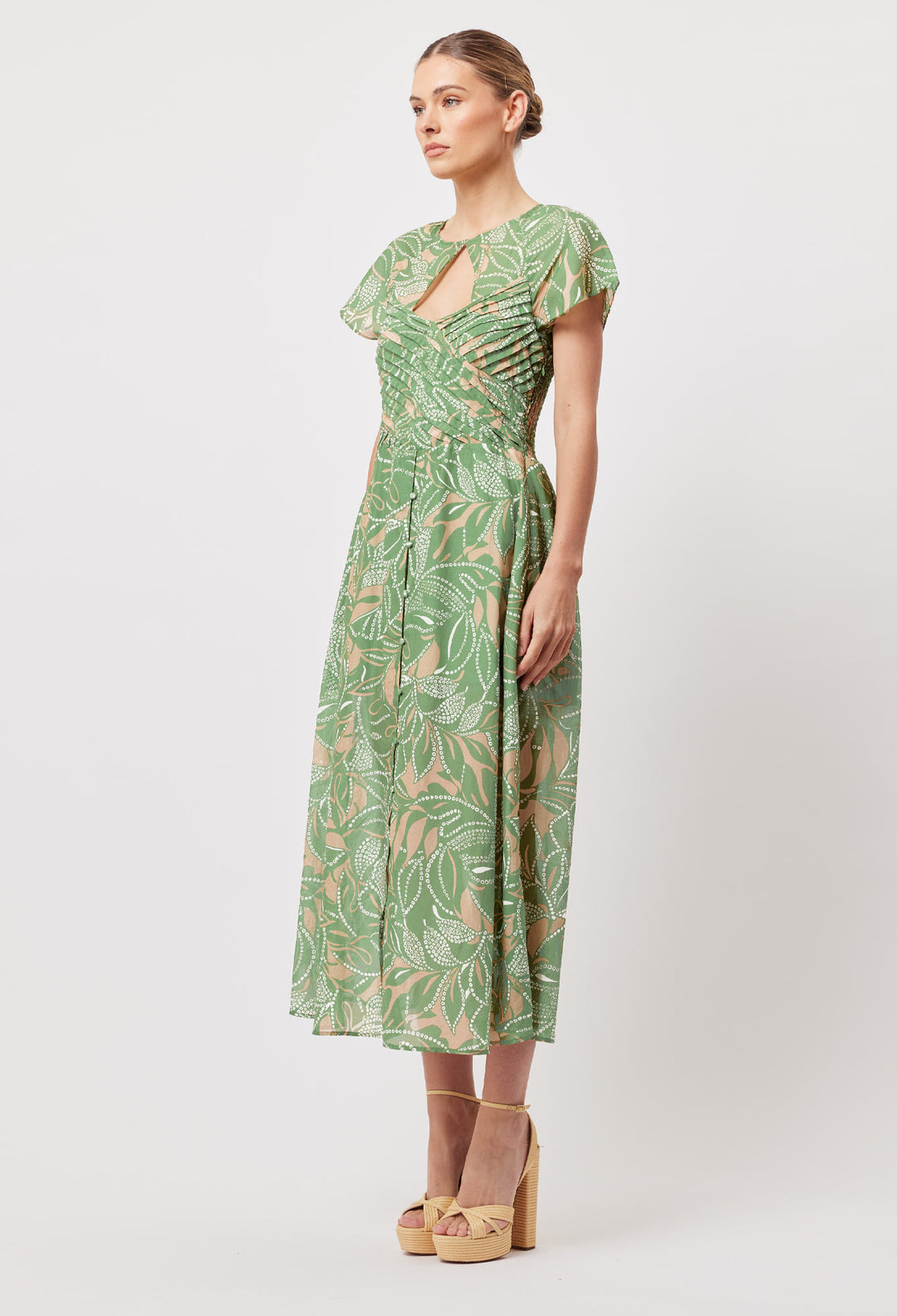 OnceWas Rio Cotton Silk Midi Dress in Jungle Tropico