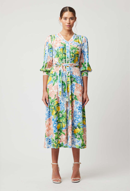 OnceWas Laguna Viscose Dobby Dress in Limonata