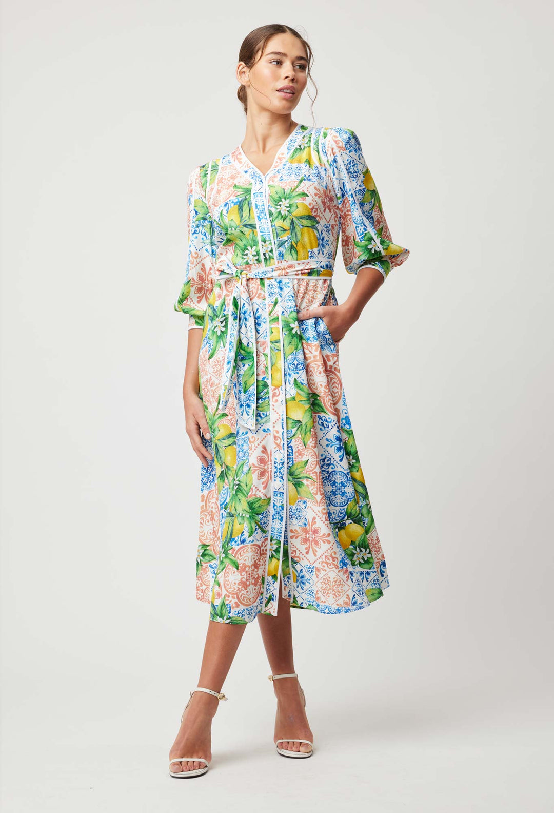 OnceWas Laguna Viscose Dobby Dress in Limonata