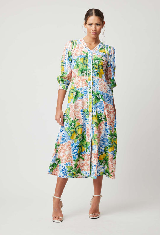 OnceWas Laguna Viscose Dobby Dress in Limonata