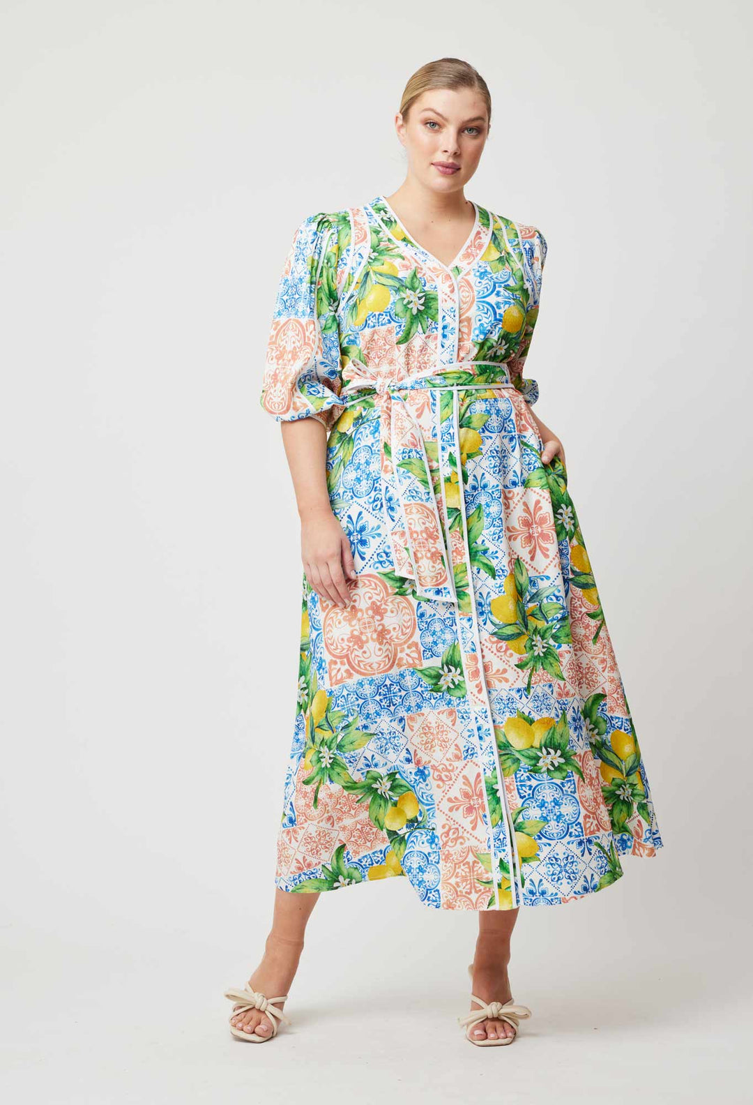 OnceWas Laguna Viscose Dobby Dress in Limonata