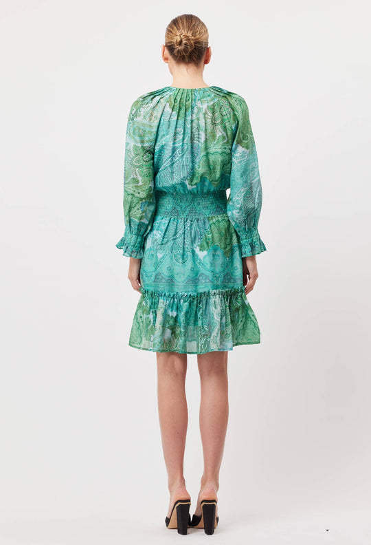 OnceWas Discovery Cotton Silk Dress In Jade Exotic