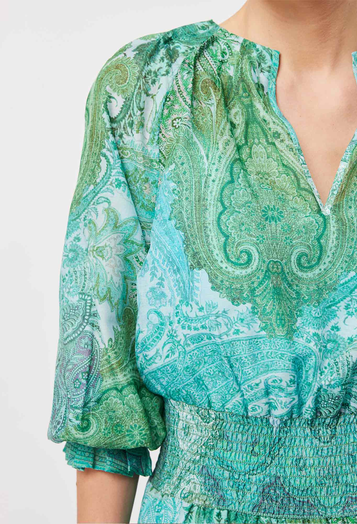 OnceWas Discovery Cotton Silk Dress In Jade Exotic