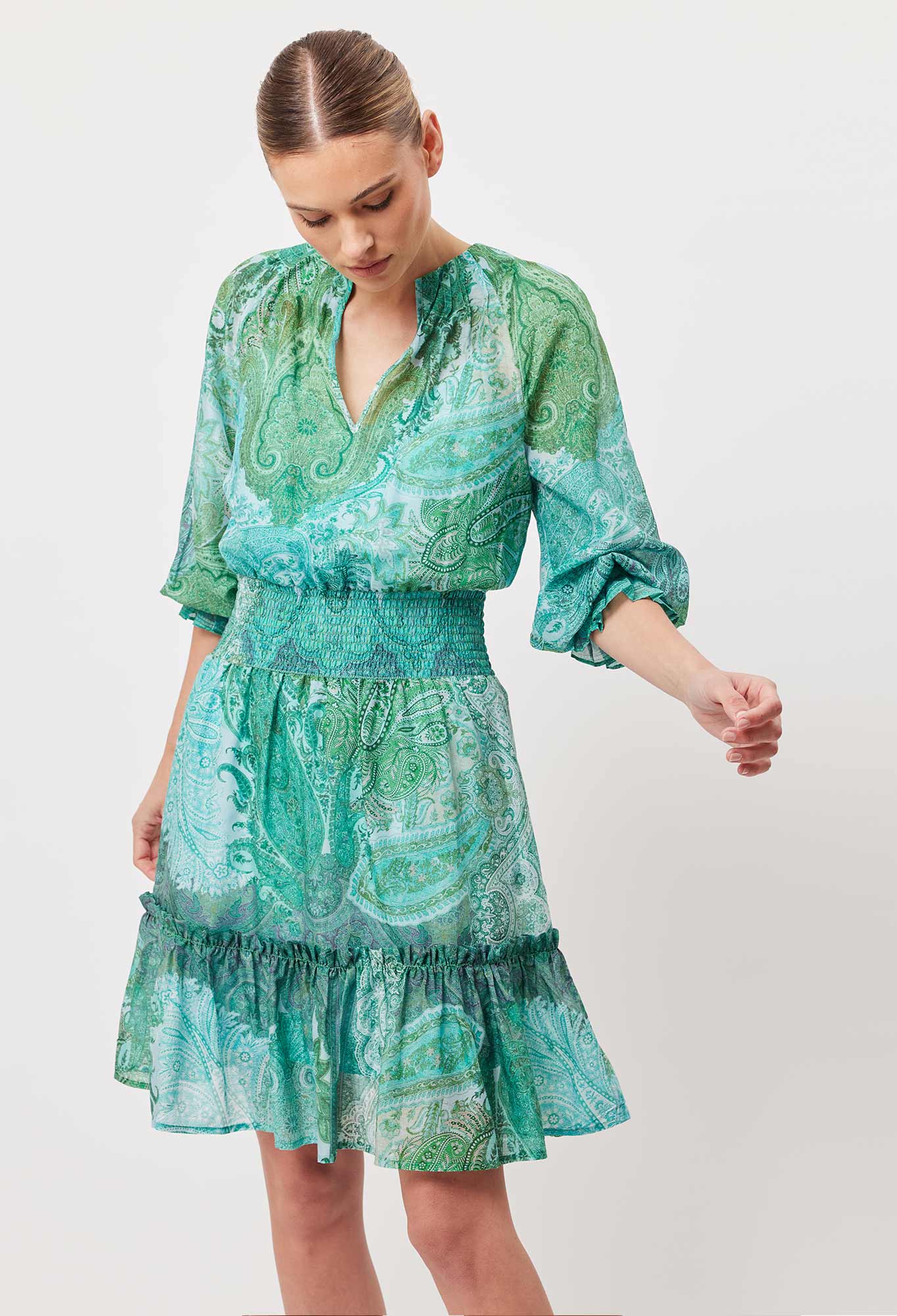 OnceWas Discovery Cotton Silk Dress In Jade Exotic