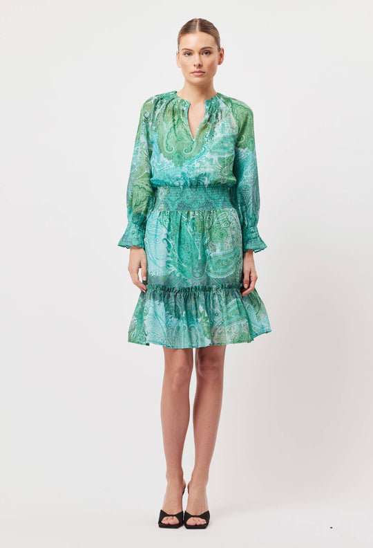 OnceWas Discovery Cotton Silk Dress In Jade Exotic