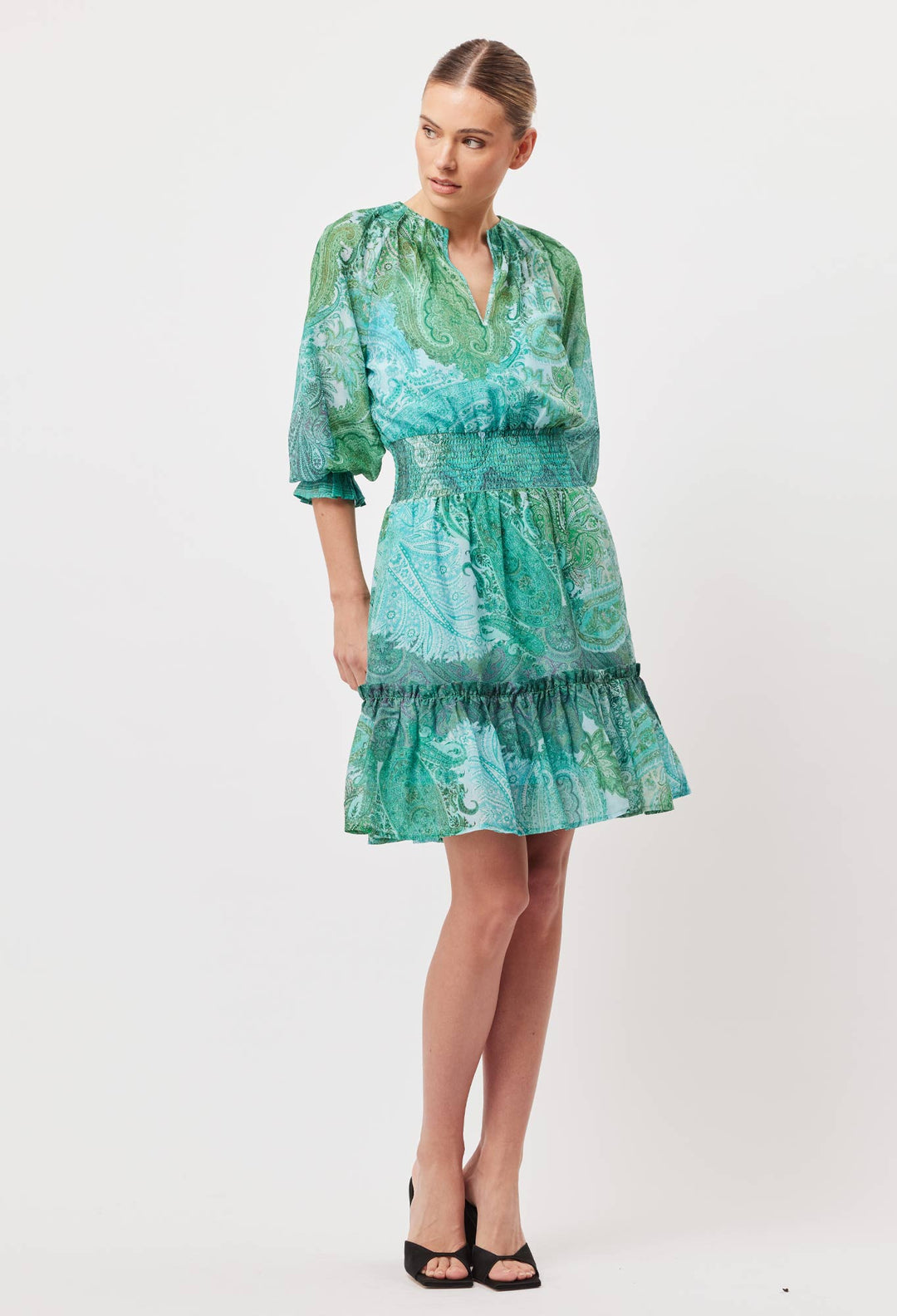 OnceWas Discovery Cotton Silk Dress In Jade Exotic