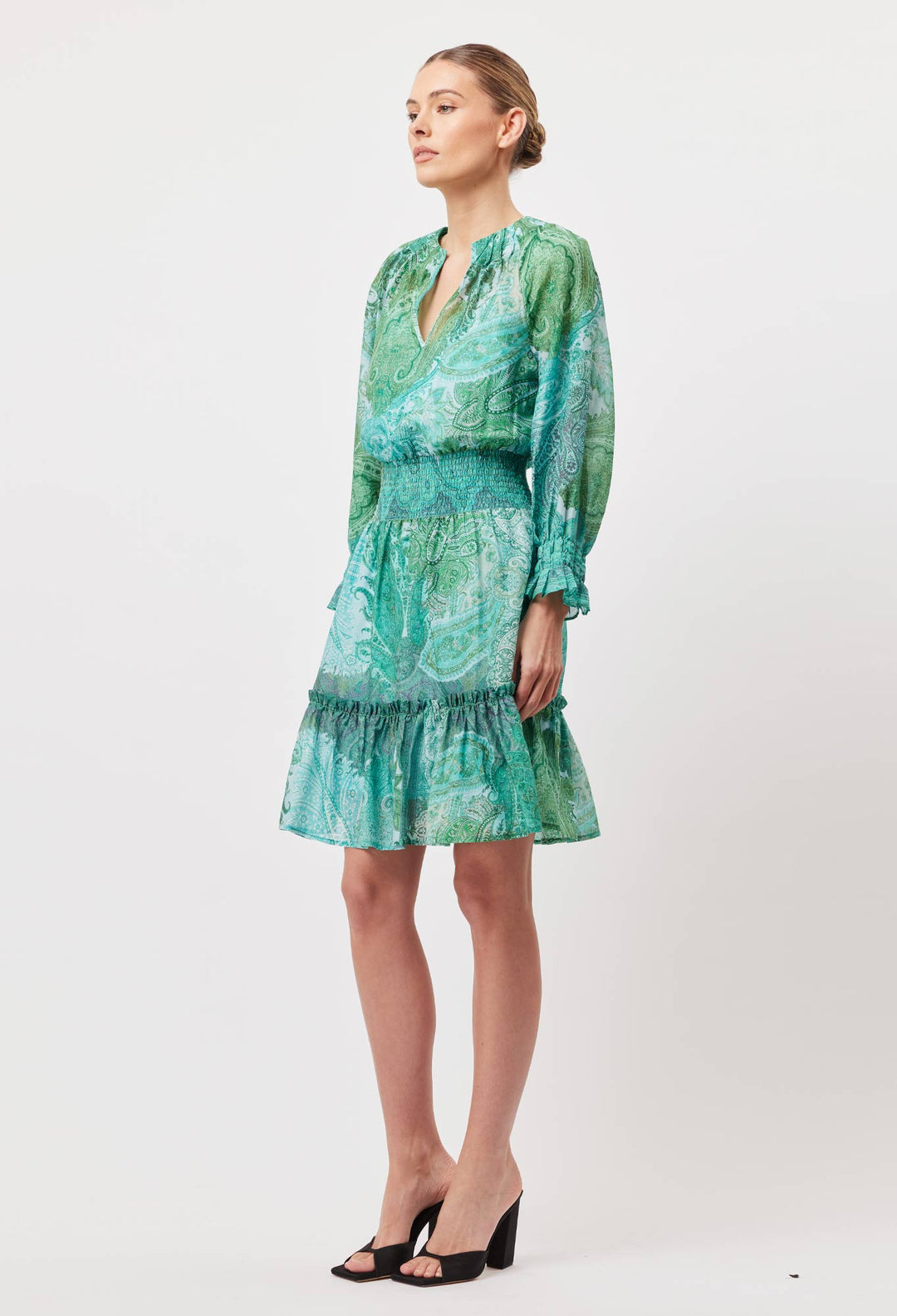 OnceWas Discovery Cotton Silk Dress In Jade Exotic