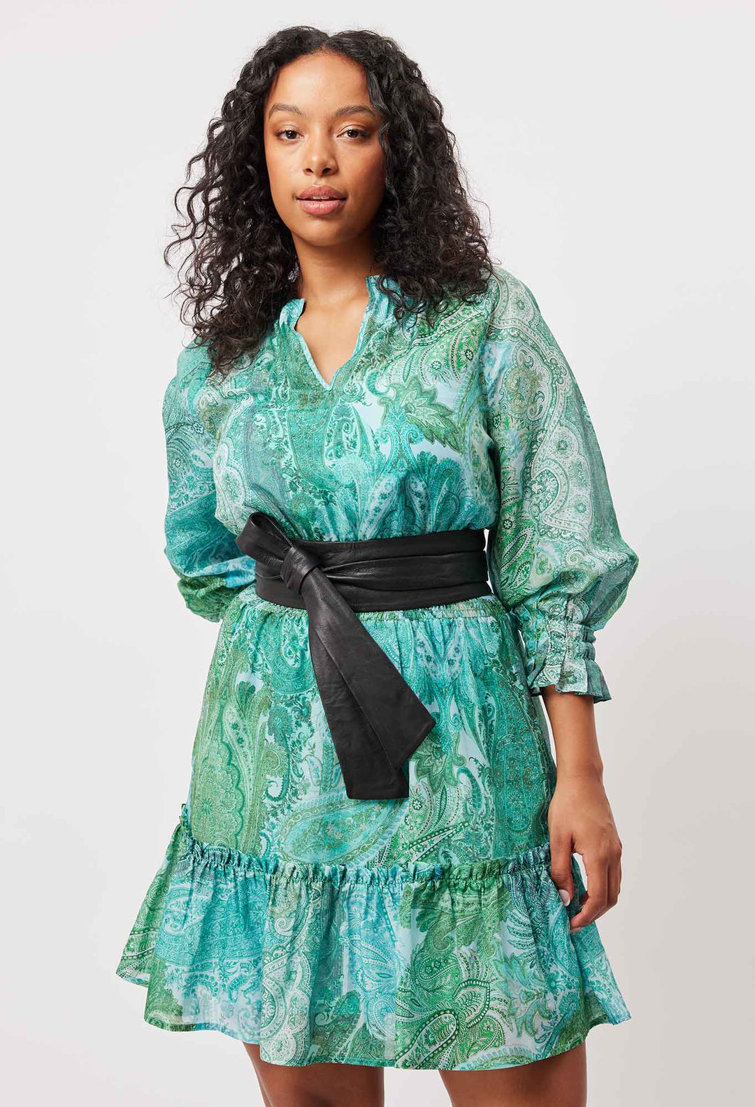 OnceWas Discovery Cotton Silk Dress In Jade Exotic