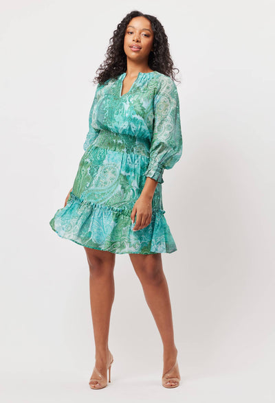 OnceWas Discovery Cotton Silk Dress In Jade Exotic