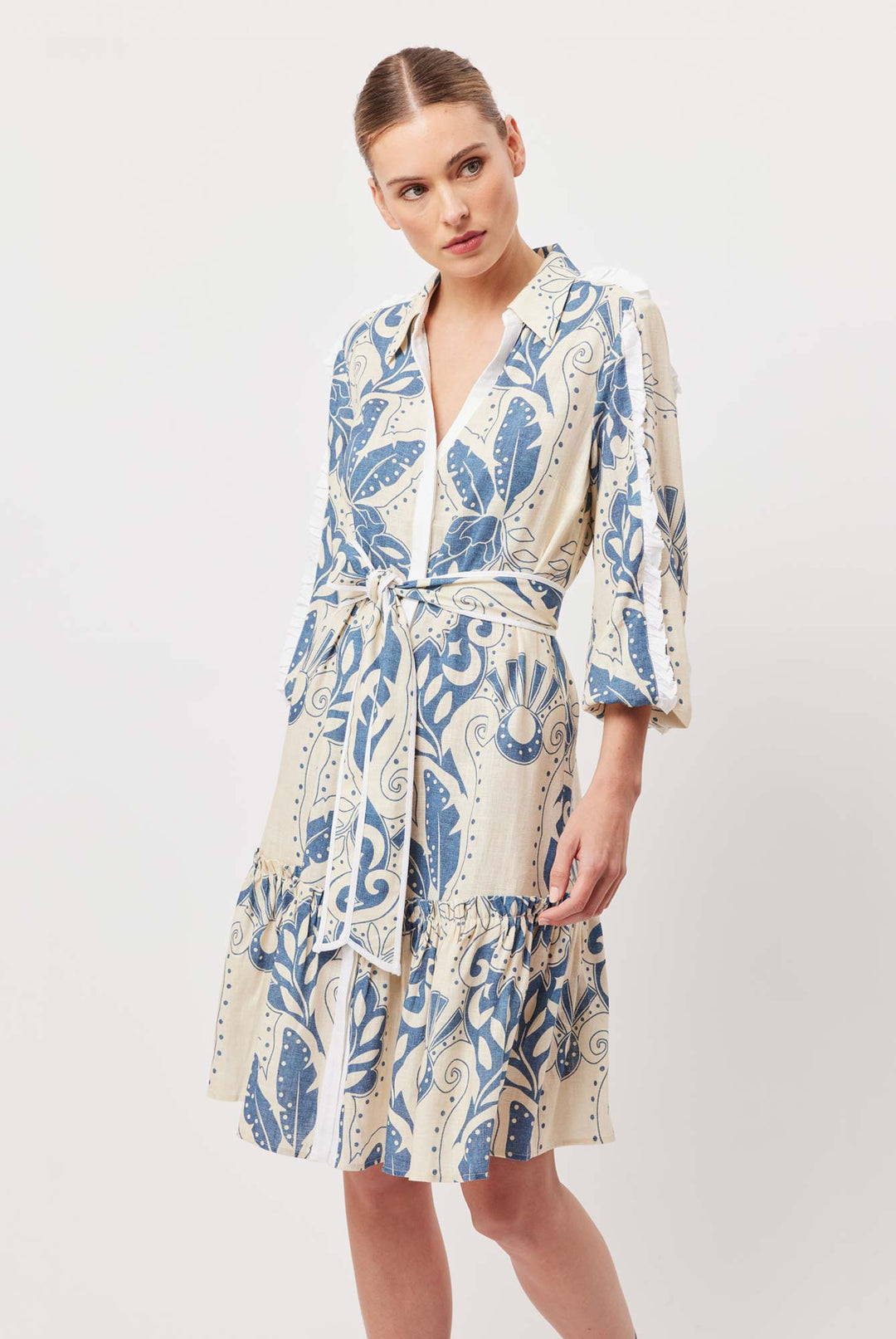 OnceWas Granada Linen Viscose Dress in Del Sol Azure